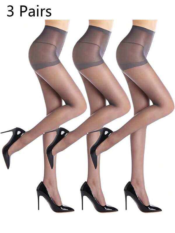 3 Pairs Women's Thin Solid Color Leggings Pantyhose For Daily Wear