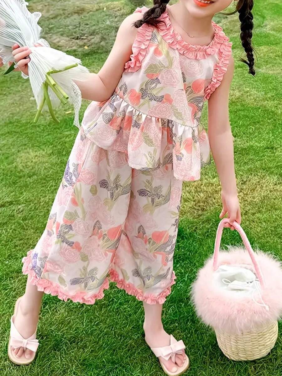Girls' Suit Summer 2025 New Fashionable Children's Clothing Children's Special Outfit Loose Pants Little Girl's Summer Clothes 2pcs Set