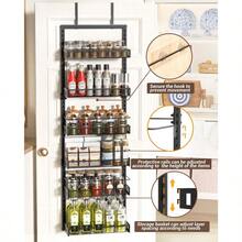 TOPWE Over Door Spice Rack 6-Tier Adjustable Over The Door Storage Pantry Door Organizer Shees With Hook For Each Layer Back Door Metal Hanging Spice Can Rack For Pantry Bathroom Black - Black1 - View 2