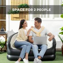 Outsunny 2 Person Inflatable Sofa Couch, Inflatable Chair With Soft Plush Fabric, For Camping, Gaming, Reading And Movie Watching, Grey - Grey - View 4