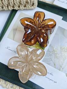 2 件度假风格鸡蛋花发夹，优雅闪亮花朵和发爪发髻/发髻发饰，度假氛围，爪夹，发夹，发夹秋冬 - 彩色 - 查看 3