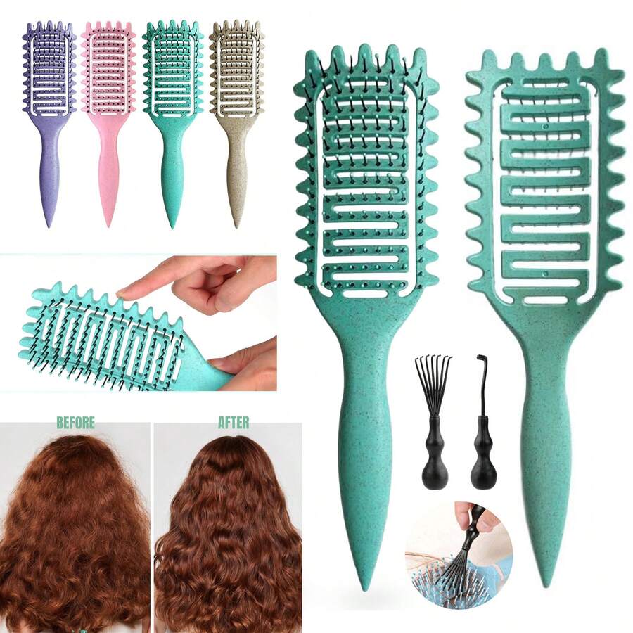 Lược tạo kiểu tóc xoăn, Lược chải tóc xoăn, Lược chải tóc có lỗ thông hơi để gỡ rối, tạo hình và định hình tóc xoăn cho cả nam và nữ, ít kéo (Màu be/Hồng/Xanh lá/Tím), Lược chải tóc xoăn - Nhiều màu - Xem 1