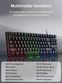 1 Stück K87Pro RGB hinterleuchtete Gaming Mechanik-Gefühl Tastatur, kompakte 87-Tasten kabelgebundene Membrantastatur