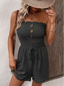 Women's Solid Color Strapless Fashionable Jumpsuit, Suitable For Summer
