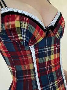 Colorful Plaid Lace Camisoles For Girls Casual Sweet Streetwear Spaghetti Strap Slim Fit Tank Tops Spring Summer Y2K Vests 2000s