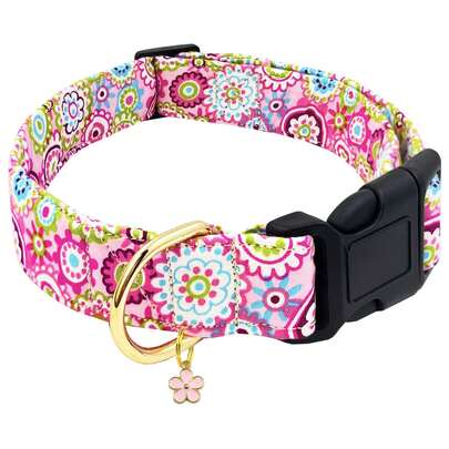 1pc Cute Dog Flower Pattern Pendant Collar, Adjustable & Comfortable Pet Flower Print Necklace, Suitable For Small/Medium/Large Dog, Red/Pink/Purple/Blue