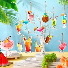 12pcs/24pc/36pc Summer Wooden Hanging Ornaments, Tropical Beach Christmas Tree Cocktail Decoration, Hawaii Beach Wooden Pendants With Ropes, For Hawaiian Party Supplies; Summer Themed, Playful & Cute; They Are Colorful And Can Decorate Beautifully On Any Occasion; Can Be Used To Decorate Your House, Office And Pool Or Other Outdoor Activities In Summer; Also Great As Gifts For Family, Friends And Colleagues. This Will Be A Lovely Present! - Multicolor - View 2