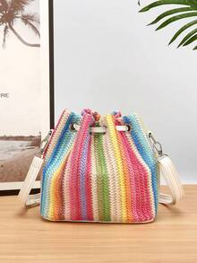 1 Pc Summer Straw Crossbody Bag, Essential For Beach Vacation, Hottest Beach Bags - Multicolor - View 6