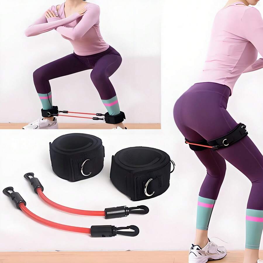 Adjustable Hip Resistance Band Set With Ankle Straps, Portable Lower Body Workout Equipment For Glute, Leg, Thigh Training, Home Gym Fitness - Leg Resistance Rope - View 1