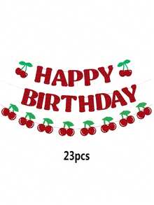 23 件樱桃主题生日派对装饰品，生日快乐横幅樱桃派对用品 - 彩色 - 查看 4