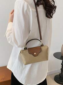 1 pieza Bolso de tote casual de mujer, bolso de hombro de nailon de unicolor versátil, estilo Boston, bolso de mano de moda cruzado
