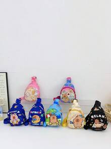 1pc Fashionable Cute Cartoon Student Bag Outdoor Travel Messenger Bag Boys And Girls Universal Chest Bag Coin Purse, Fashionable Contrast Color Stitching, With Cute Capybara Pattern Crossbody Chest Bag, Suitable For Girls And Boys To Go Out Shopping, Daily Use, School, Travel, Send Students Gifts Is A Good Choice - Capibara Chest Bag - View 1