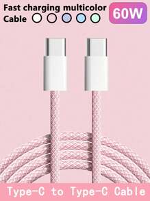 Cable USB C a USB C para carga rápida de 60W, cable trenzado multicolor de 6.6ft/3.3ft, compatible con Iphone 15/15 Pro/15 Pro Max/15 Plus, IPad Pro/Air5, Galaxy S22/S21/S20 Ultra y Macbook