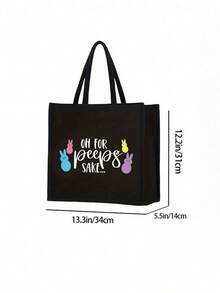 Easter Theme Women's Linen Tote Bag Set, Includes 1 Tote Bag With Rabbit Ear And Easter Pattern Print, And 1 Printed Pouch, Suitable For Beach, Bridesmaid Gift, Travel, Makeup Bag, Easter Gift, Beach, Travel, Vacation, Commute, Daily Use, Great Gift For Girlfriend, Mother's Day, Birthday, Anniversary - Multicolor - View 8