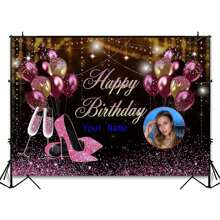 1pc Customized Birthday Backdrops Ladies Birthday Champagne Heeled Balloon Theme Customized Name Girlfriend, Wife, Mother, Sister Best Friend Birthday Decoration Background, Holiday Birthday Party Backdrop For Party Birthday Celebration Anniversary Decoration Indoor Outdoor Universal Durable,SummerHoliday