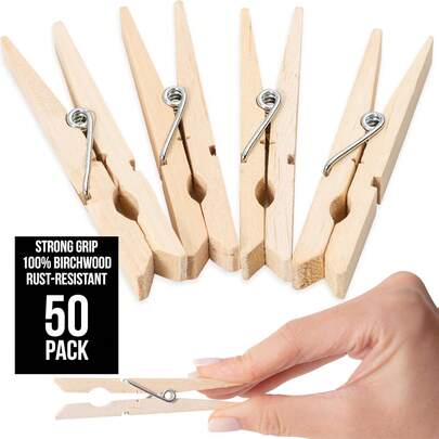 50pcs/20pcs Strong Fixing Natural Birch Wood Clothes Pins, 7.4cm Anti-Rust Laundry Clips, Wood Clips For Chip Bags, Hanging Photos, Arts & Crafts, Multi-Purpose Clips, Holiday Supplies, Decorative Painting Hanging