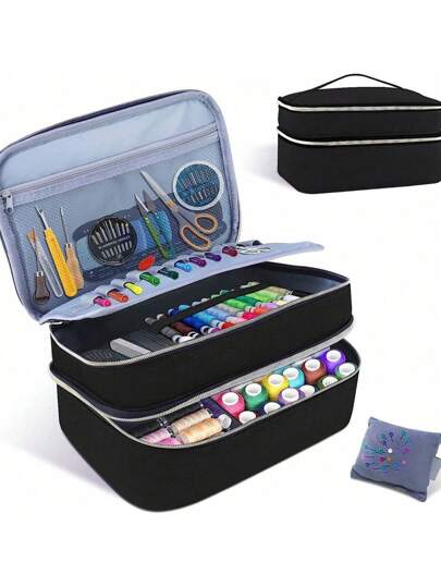 New Hot-Selling Sewing Supplies Storage Bag, Double-Layer Sewing Supplies & Accessories Organizer Bag, Travel Double-Layer Sewing Kit Storage Bag, Includes Scissors, Threads, Pins, Needles, Clips, Etc. The Middle Compartment Has A Double-Sided Storage Board To Secure Pens, Crochet Hooks, Threads And Other Sewing Tools For Easy Access. Includes 4 Adjustable Padded Dividers To Customize The Space As Needed.