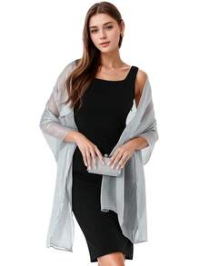 1pc Fashionable And Elegant Blue Shiny Evening Party Dress With Removable Shoulder Cape, Suitable For Ladies For Daily Vacation And Evening Party Matching, 200*68cm/78*26.5in Fall Clothes For Women