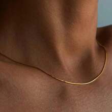 1pc Minimalist Women Titanium Steel Round Snake Chain Necklace - Yellow Gold - View 9