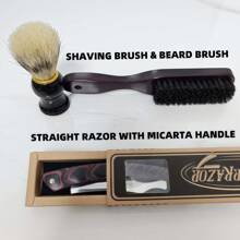6-Piece Men's XG Shaving Kit Set, Includes Straight Razor With Micarta Handle, Beard Brush, Shaving Brush, Wooden Comb, Scissors And Storage Bag, Great Gift For Valentine's Day, Christmas, Father's Day Or Dad's Birthday