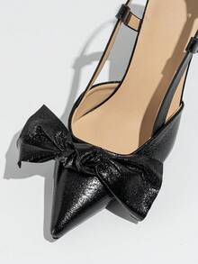 Women's Bowknot Heels Women's Black Pointed Toe High Heels, Elegant & Charming For Commuting, Gathering, Shopping, Party, Formal Occasion Women's Comfortable Black Sandals For Summer Fashionable & Versatile Women's Black PU High Heels Women's All-Match Solid Color Pointed Toe Open Back High Heels For Office & Commuting - Black - View 7