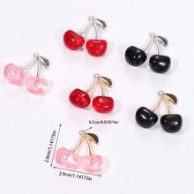 5pcs Multi-Color Resin Simulation Cherry Pendant, DIY Jewelry Accessories Suitable For Jewelry Making - A5-048 - View 2