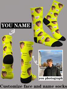 1 Pair Of Custom And Name Couple Socks, Love Custom Socks, Funny Custom Socks, Funny Custom Socks, Pet Anniversary Gift, Men's Socks, Personalized Novelty Socks, Have Their Own Handsome And Beautiful Photos, Handsome And Handsome Men's Gifts, Big Gifts, Cute Animals