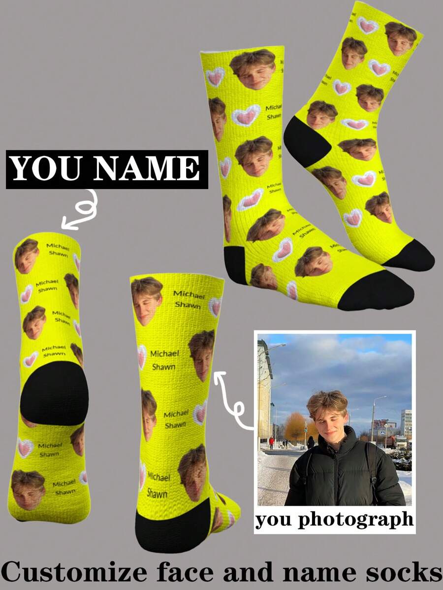 1 Pair Of Custom And Name Couple Socks, Love Custom Socks, Funny Custom Socks, Funny Custom Socks, Pet Anniversary Gift, Men's Socks, Personalized Novelty Socks, Have Their Own Handsome And Beautiful Photos, Handsome And Handsome Men's Gifts, Big Gifts, Cute Animals