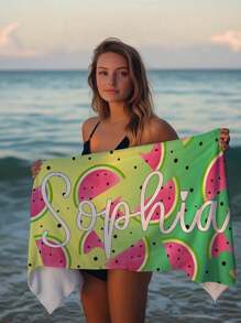 1pc Customized Beach Towel, Quick-Dry Swimming Towel, Comfortable Beach Goers Towel, Fashionable Pool Towel. Customizable With Names, Strawberry, Watermelon, Floral, Cute, Fun, Beautiful Yoga Mat, Beach Accessories, Perfect For Mother's Day, Birthday, Children's Day, Father's Day, Graduation, Wedding, Housewarming, Bathroom, Living Room, Bedroom, Home Bathroom Decor Summer, Beach Mode On Travel Essentials Travel Accessories Beach Essentials
