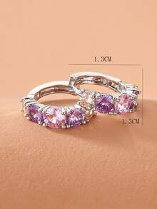 1 Pair Fashion Elegant Purple Copper Rhinestone Earrings - Silver - View 2
