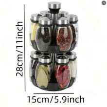 360° Rotating Spice Rack Tower Set With 6/12 Glass Refill Containers, Single And Double Seasoning Storage, Suitable For Kitchen Countertop Accessories, Shelves