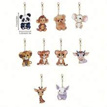 10 件钻石画钥匙扣套装 - 手工亚克力马赛克，可爱卡通设计 - 适合动物爱好者的完美节日/生日礼物或装饰 - 彩色 - 查看 5