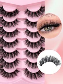 Nuevas 7 pares de pestañas postizas de estilo ruso D Curl con volumen, pestañas postizas de visón clásicas de ojo de gato, pestañas postizas 5D dramáticas con efecto volumen y aspecto natural y suave, extensión de pestañas de maquillaje para un aspecto natural