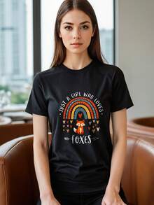 Just A Girl Who Loves Foxes Shirt Rainbow Fox Lover Gifts T-Shirt - Black - View 4