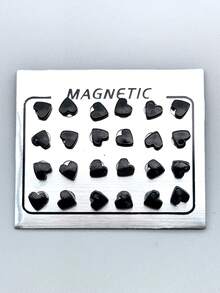 24pcs Minimalist Geometric Pattern Square, Triangle, Heart, Star Magnetic Fake Earrings For Stylish Men - Black - View 9