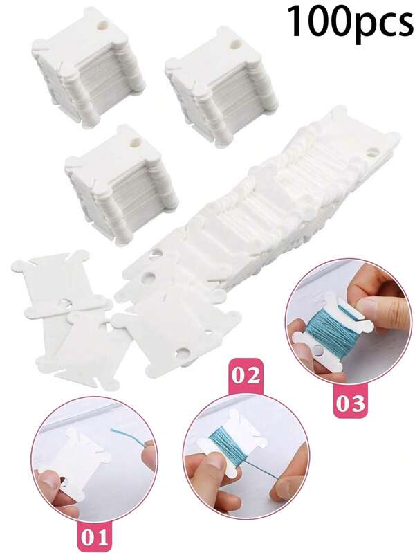 100 piezas Carretes para bordar, organizador de carretes de plástico, kit de herramientas para enrollar hilos de bordado a mano, para sostener hilos de costura, artesanía de algodón para punto de cruz, almacenamiento DIY de costura, hilos/madejas de punto de cruz, tablero organizador con forma de tarjeta para enrollar hilos