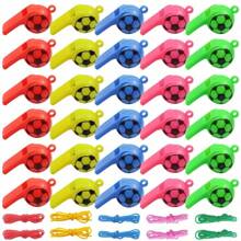 10 piezas de silbatos de plástico de colores pequeños, silbatos para hacer ruido en fiestas con cordón de color, silbato de árbitro de fútbol, accesorios para fiesta de carnaval