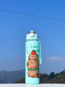 1pc Cartoon Animal Design Water Bottle For Boys & Girls, 800ml Capacity Leak-Proof Spill-Proof Portable Straw Cup With Rope, Suitable For Kindergarten, Preschool, Capybara, Great Gift For Children's Day, Graduation, Outdoor Activities, Students