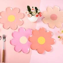 30pcs Daisy Paper Plates, 7 Inch Cute Daisy Plates Flower Shaped Plates Boho Hippie Plates Flower Dessert Plates Daisy Party Decorations For Birthday BabyShower Wedding Spring Party - Multicolor - View 2