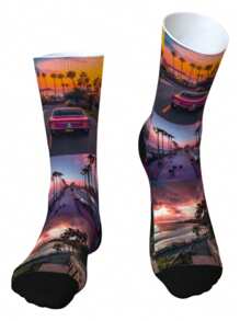 1 Pair Of Custom California Sunset Couple Socks, You Can Choose Three Landscape Photos Of Custom Socks, Hawaiian Style Custom Socks, Pet Anniversary Gift, Women's Socks, Men's Socks, Personalized Novelty Socks