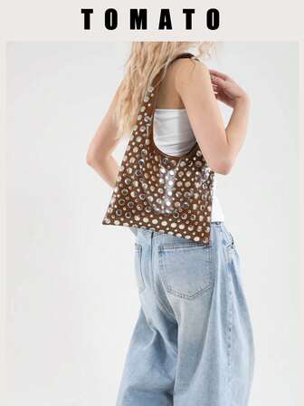 1 件时尚女士腋下包，个性化铆钉单肩包，采用 PU 皮革材料制成，纯色休闲日常包，适合年轻女性 - 旅行、工作、购物、学校/大学、约会、礼物、办公室、通勤