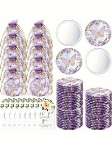 Bộ quà tặng gương hình bướm 15 chiếc/bộ, bao gồm 5 gương họa tiết bướm, 5 túi vải Organza, 5 thiệp cảm ơn hình hoa, quà tặng tiệc theo chủ đề bướm, thích hợp cho đám cưới, tiệc cô dâu, tiệc sinh nhật, sự kiện theo chủ đề - Nhiều màu - Xem 1