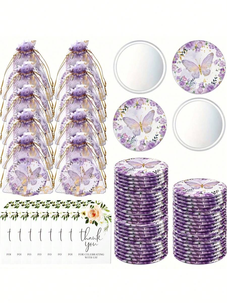Bộ quà tặng gương hình bướm 15 chiếc/bộ, bao gồm 5 gương họa tiết bướm, 5 túi vải Organza, 5 thiệp cảm ơn hình hoa, quà tặng tiệc theo chủ đề bướm, thích hợp cho đám cưới, tiệc cô dâu, tiệc sinh nhật, sự kiện theo chủ đề - Nhiều màu - Xem 1