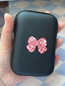 3d Striped Bow Pattern Portable Mini Storage Bag, Waterproof And Anti Drop Eva Material Hard Shell Camera Case, Shock Resistant Storage Box, Suitable For Storing Ccd Cameras And Digital Products,Can Store Headphones, Data Cables, Cards, Playing Cards, Portable Storage,Mobile Phone Charger Data Cable Organizer Bag,Zipper Walletstorage Case Bag,Meeting Your Daily Storage Needs. It Can Be Used For Travel Carrying, Work, School, Dormitory Storage - Black - View 3