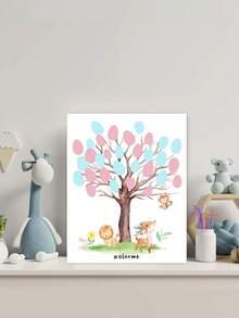 1 件，性别揭示派对留言板，DIY 留言指纹树，迎婴派对宾客留言簿，独特的派对记忆簿（带指纹垫），婴儿房装饰用品