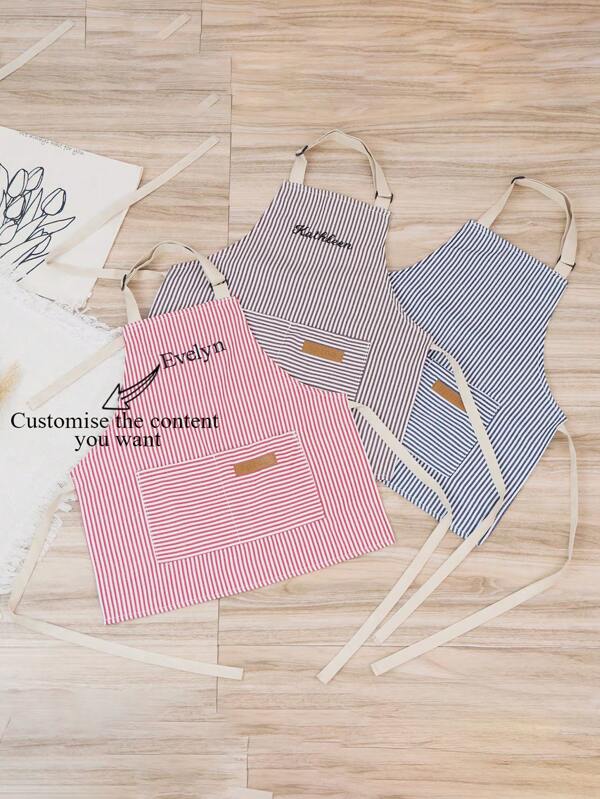 Grembiule personalizzato per bambini, grembiule per bambini piccoli con nome ricamato, grembiule a righe con tasche, perfetto per feste di cucina e regali di compleanno per i bambini