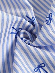 女士蓝色条纹蝴蝶印花高腰宽松休闲阔腿裤，修身