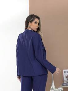 Women's Blazer And Tailored Pants Set - Navy Blue - View 8