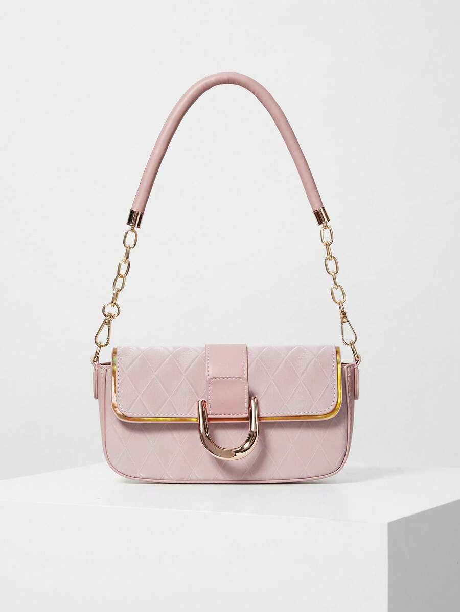 女士腋下包，高端简约优雅方形包，多功能单肩/斜挎包，2024年圣诞节冬季新款圣诞礼物 - 粉色 - 查看 1