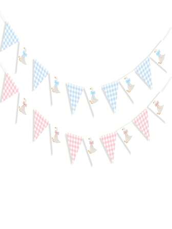 鹅主题派对装饰，一个傻傻的鹅横幅三角旗，粉色或蓝色格子三角旗，1 岁生日派对装饰，农场动物主题派对礼物（DIY）